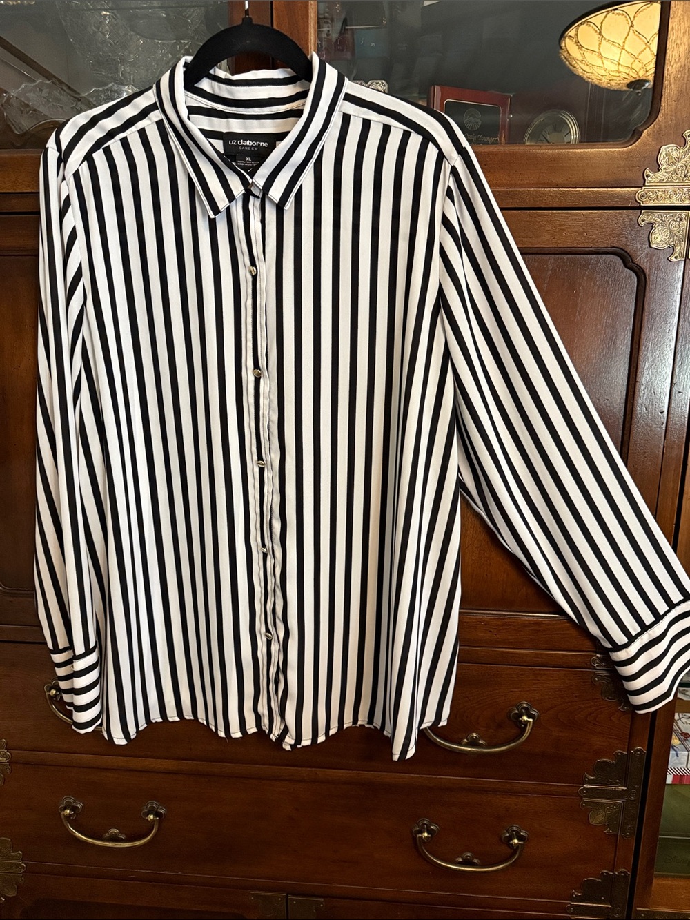 Liz Claiborne Black and White Striped Dress Shirt
